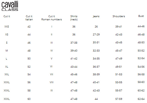 Cavalli class size guide hotsell