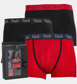 French Connection 3 Pack Boxers Mens Black _Red Print _Black