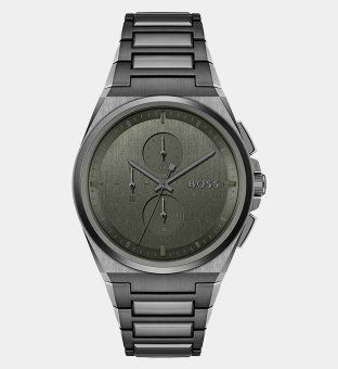 Hugo Boss Watch Mens Green Silver Grey 