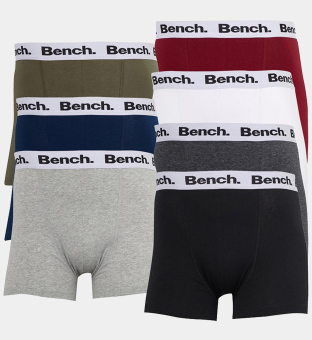 Bench 7 Pack Boxers Mens Black  Grey Marl  Navy  Burgundy  White  Khaki  Charcoal