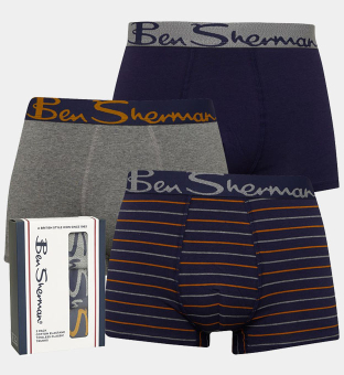 Ben Sherman 3 Pack Boxers Mens Navy _Stripe _Grey