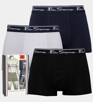 Ben Sherman 3 Pack Boxers Mens White Black Navy