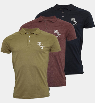 French Connection 3 Pack Polo Shirts Mens Marine Light Khaki _Chateaux Melange