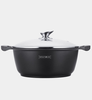 Royalty Line Marble Coated Cooking Pot with Glass Lid - 28cm Silver Black