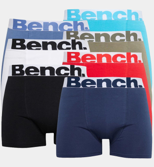 Bench 7 Pack Boxers Mens Black Light Teal Navy Red White Light Khaki Blue