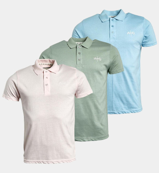 Avant Garde 3 Pack Polo Shirts Mens Blue Chalk Pink _Mint Green