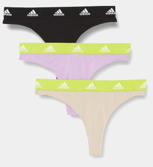 adidas 3 Pack Thongs Womens Black  Beige  Lilac