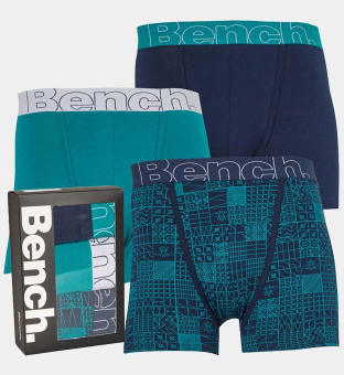 Bench 3 Pack Boxers Mens Pattern  Teal  Navy