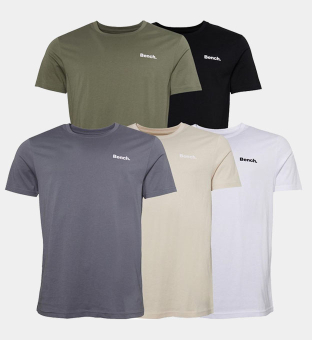 Bench 5 Pack T-shirts Mens Black _Light Khaki _White _Stone _Steel Grey