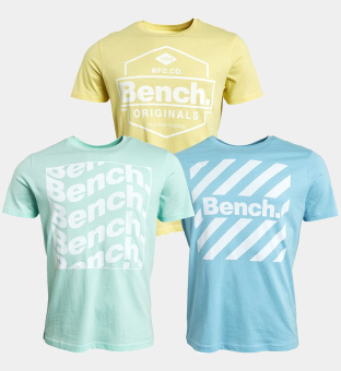 Bench 3 Pack T-shirts Mens Sky _Yellow _Mint