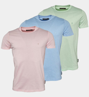 French Connection 3 Pack T-shirts Mens Sky Melange _Pink Melange _Mint Melange