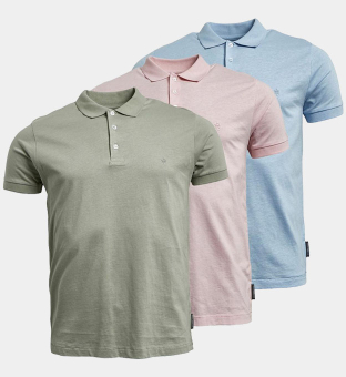 French Connection 3 Pack Polo Shirts Mens Sky Melange Pink Melange _New Sage