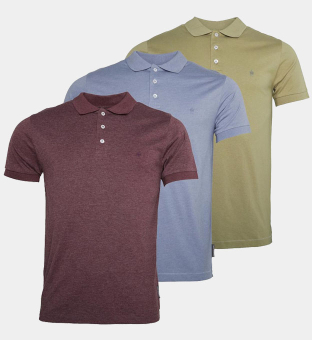 French Connection 3 Pack Polo Shirts Mens Light Khaki Chateaux Melange _Light Blue