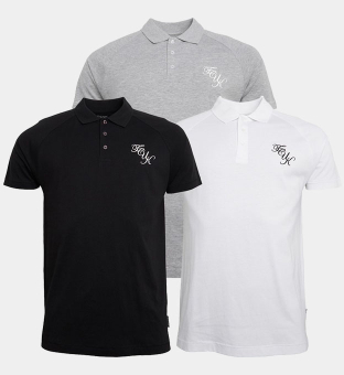 French Connection 3 Pack Polo Shirts Mens Black White _Grey Mel