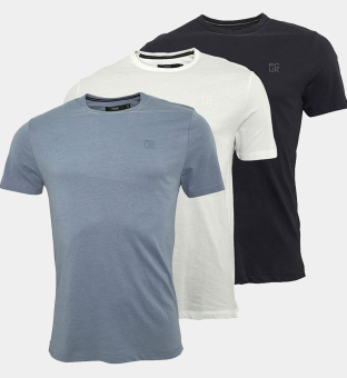 French Connection 3 Pack T-shirts Mens Marine _Light Blue Mel _White